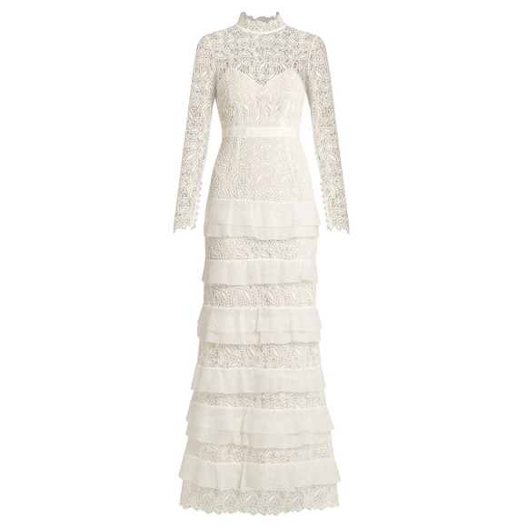 Self-Portrait Ivory Lace Tiered Maxi Dress - Picture 1 of 5